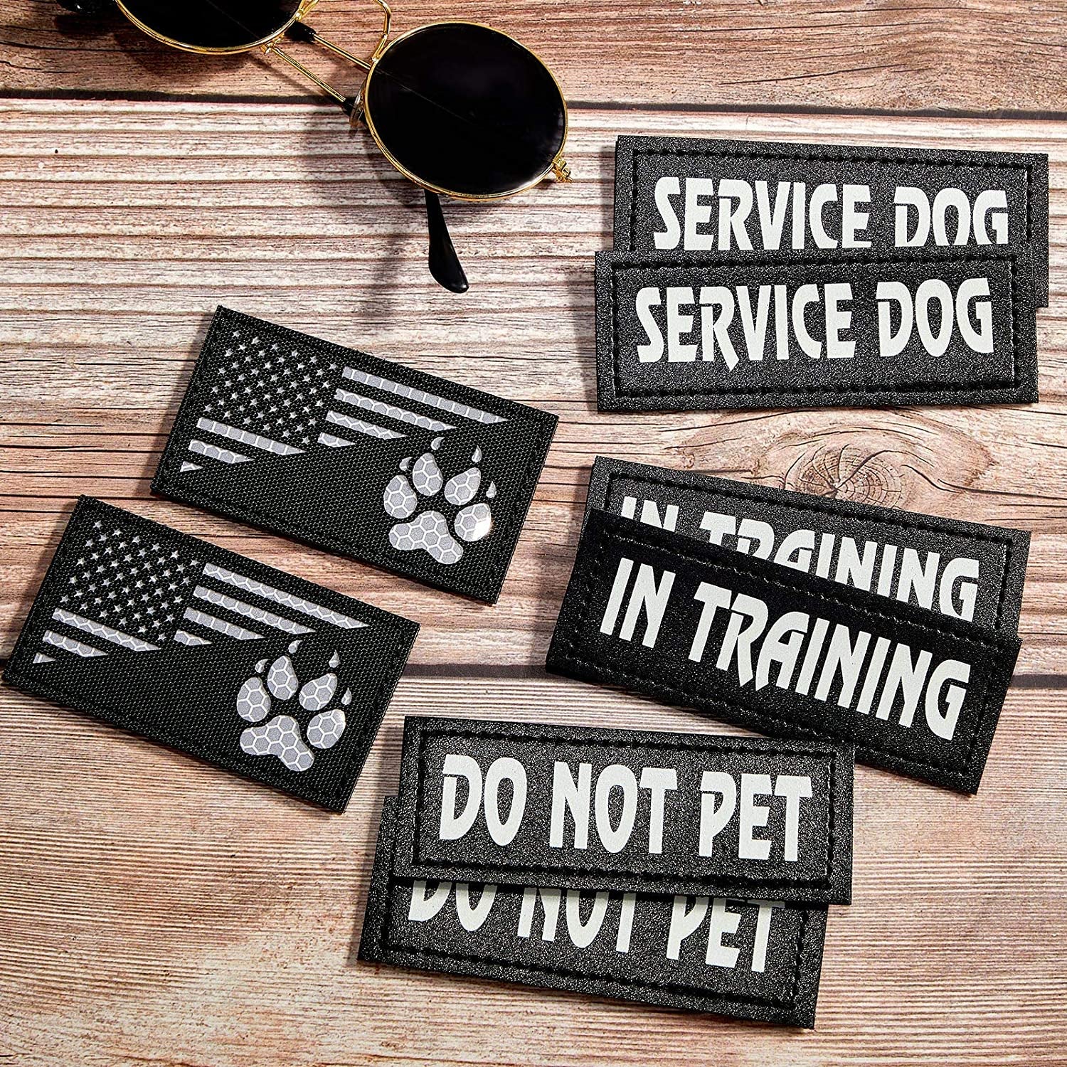 8 Pieces Reflective Service Dog Vest Patches Do Not Pet in Training Harness Removable Tactical Dog Vest Patches with Printed Paw(Classic Patterns,3 X 1.2 Inch)
