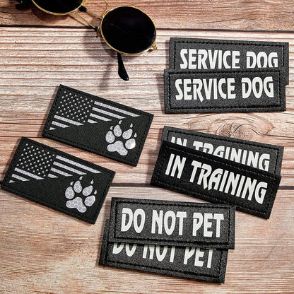 8 Pieces Reflective Service Dog Vest Patches Do Not Pet in Training Harness Removable Tactical Dog Vest Patches with Printed Paw(Classic Patterns,3 X 1.2 Inch)